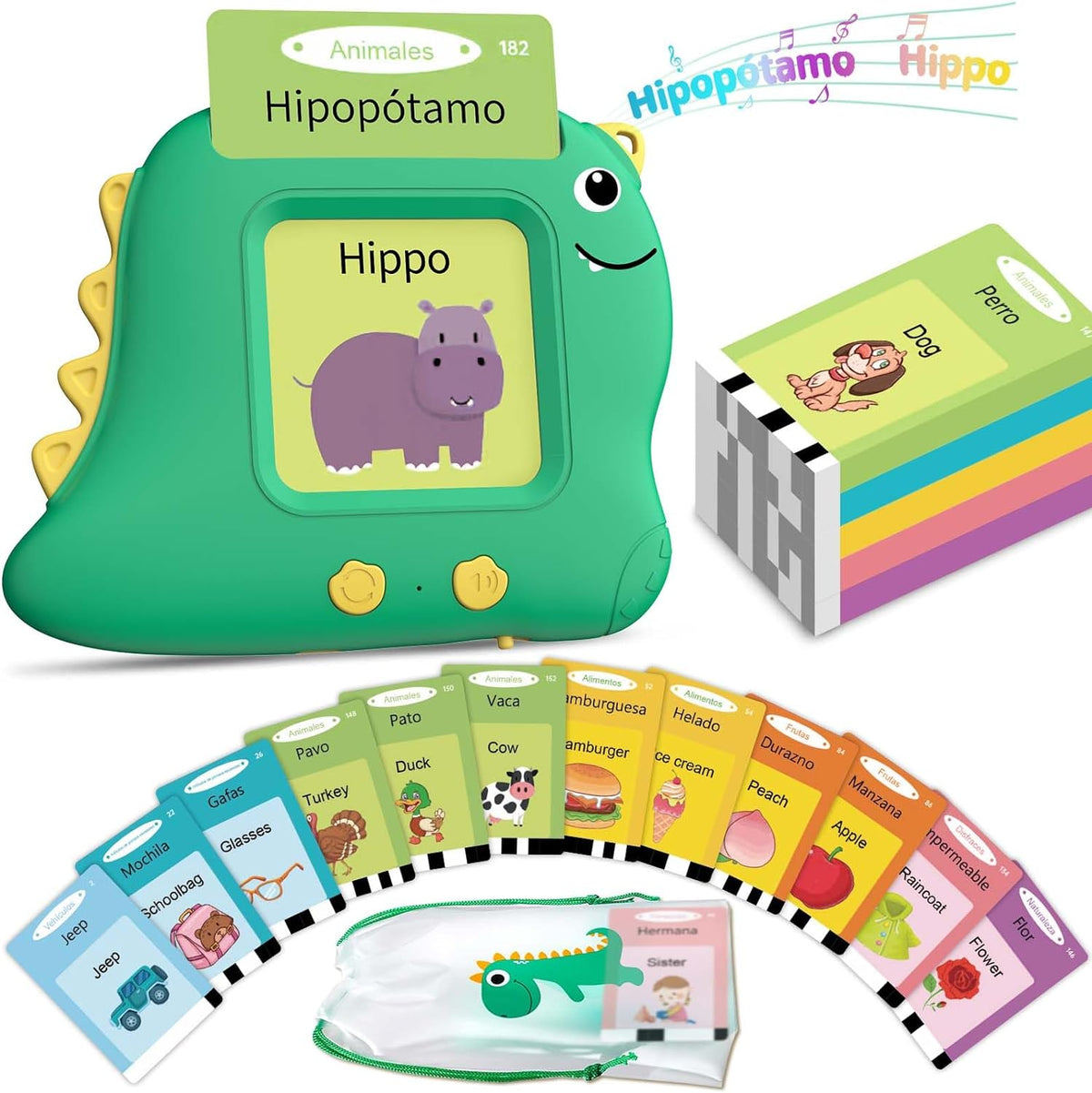 Alotwan Talking Flash Cards with 510 Sight Words - Green / 224 Words Bilingual