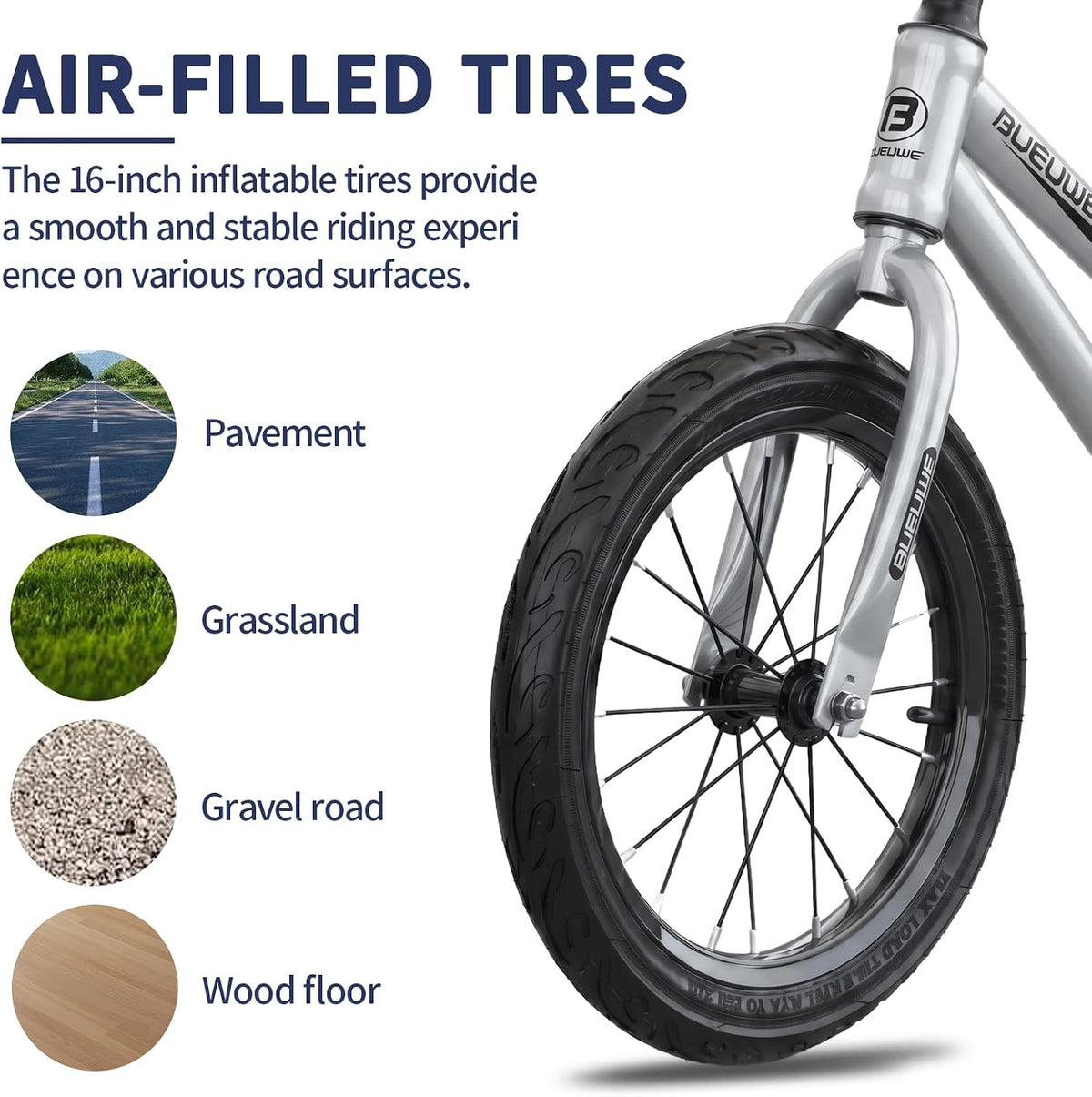 16 Inch Balance Bike for Big Kids Aged 4-8 Boys & Girls – Fun for Kids & Family - Silver - image 3