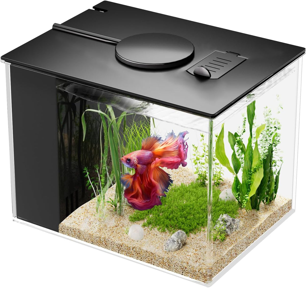 Betta Fish Tank 1 Gal, Acrylic Nano Aquarium Kit Black – Essentials for Fish - Black