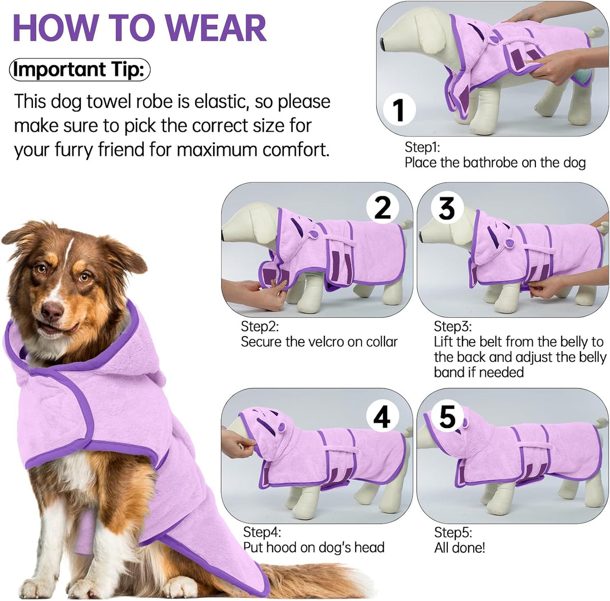 Dog Bathrobe, Fast Drying Coat - Extra Large / Purple - image 3