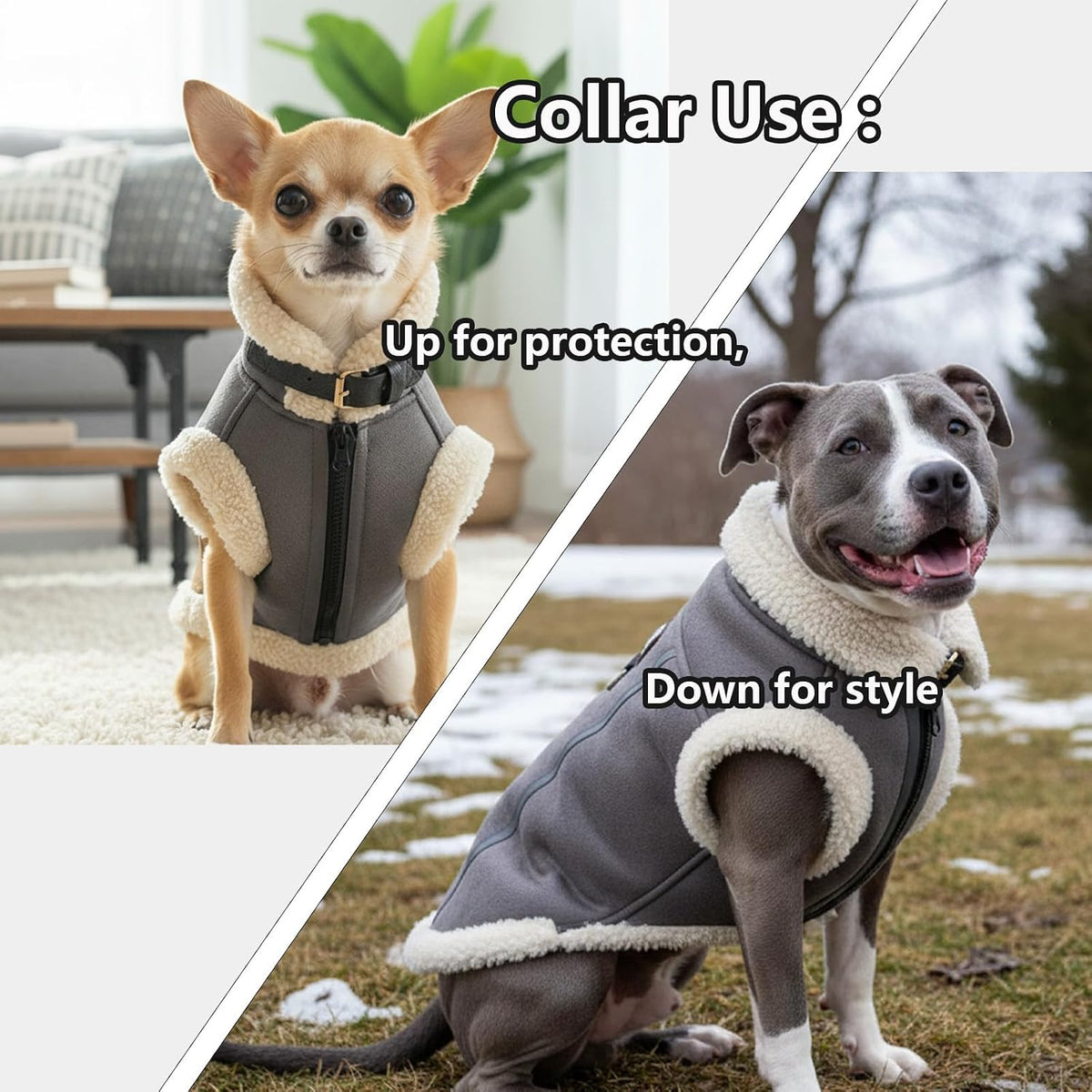 Retro Aviator Dog Jacket – Faux Leather Winter Coat with Plush Sherpa Fleece Lining for Bulldog - Gray / XX-Large - image 2