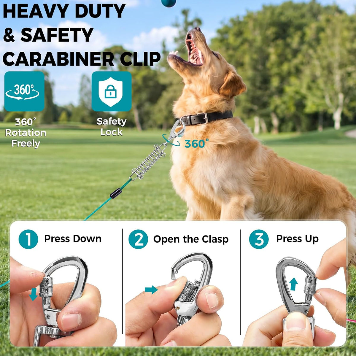 Tie Out Cable for Dogs, 50FT Dog Leads for Yard Chew Proof, Heavy Duty Leash for Large Dogs Up - 125lbs / 20ft / Ice Blue - image 2