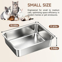 Stainless Steel High Sides Cat Litter Box - S-15.55"L x 11.61"W x 3.94"H - image 2