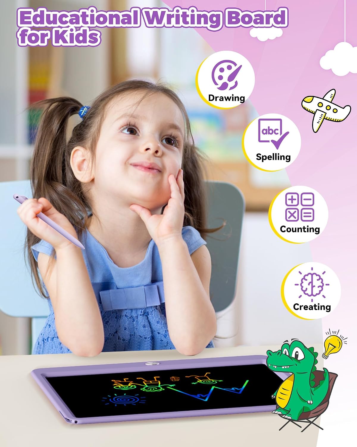 KOKODI 12 Inch LCD Writing Tablet with Anti-Lost Stylus - Purple / 12 inch - image 2