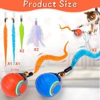 Interactive Cat Toy Ball - Automatic Interactive Cat Toys for Indoor Cats with 3 Tails, 2 Speeds - 2 Pack Blue+Orange - image 2