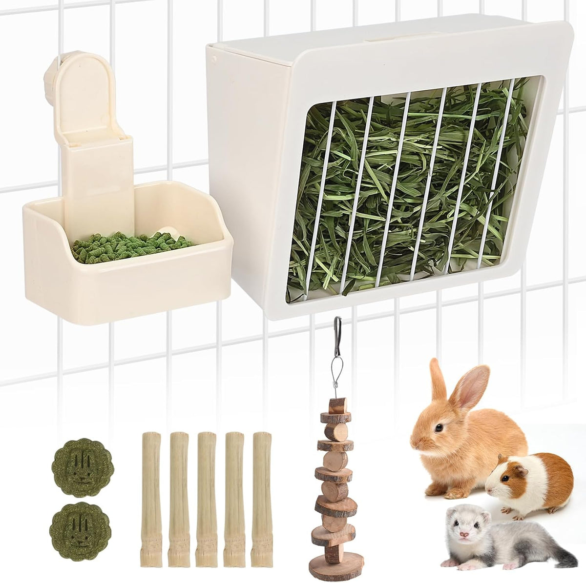 RUBYHOME Rabbit Hay Feeder Guinea Pig Food Feeder Adjustable Height
