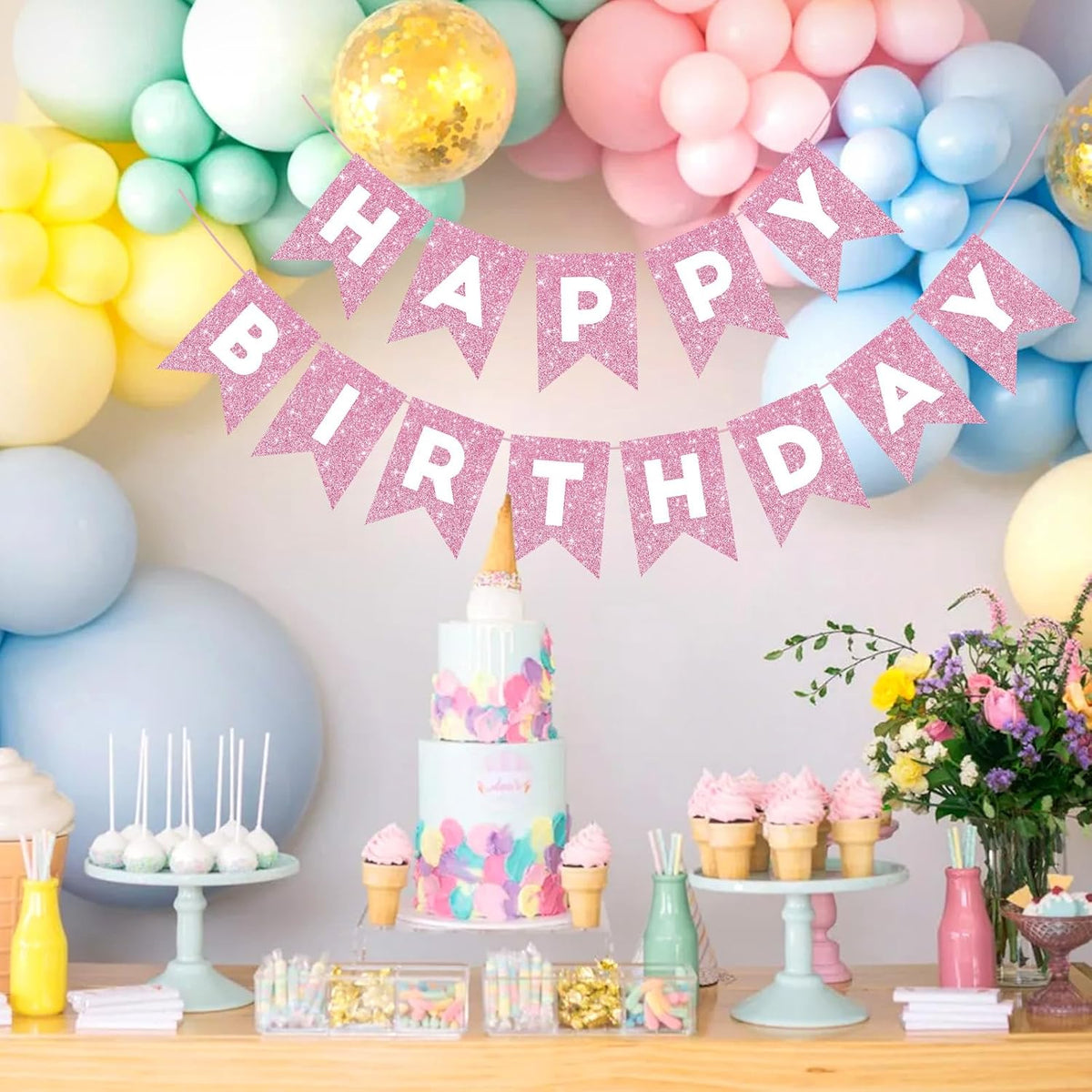 Orange Happy Birthday Banner Birthday Sign for Backdrop Happy - Pink - image 3