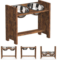 Elevated Dog Bowls, Raised Dog Bowl Stand Adjustable Small - Rustic Brown / Medium / Without Mat