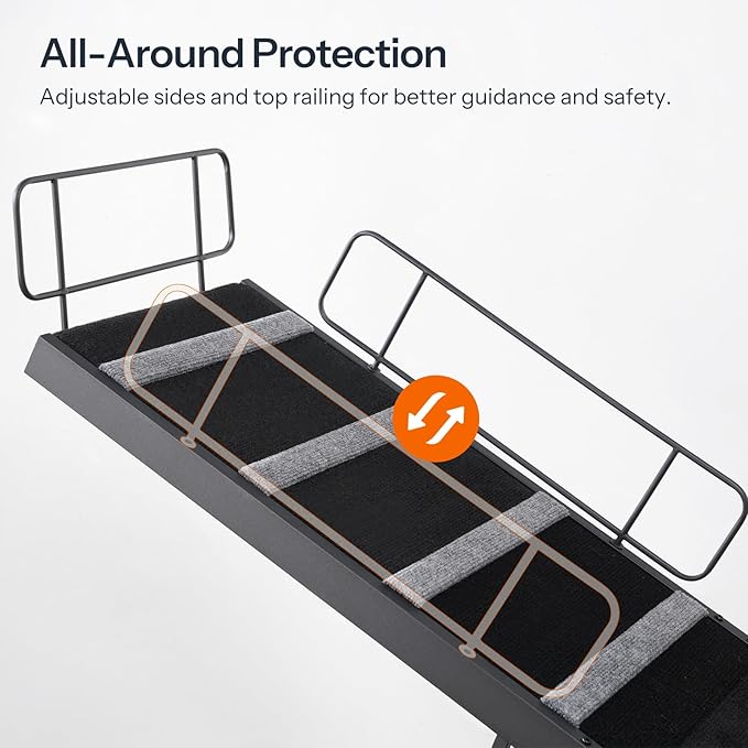 HOOBRO Dog Ramp for Bed, 63 Inch Long Dog Ramp for Couch and Bed, Pet Ramp with Non-Slip Mat and Safety Side Rails, 4 Height Adjustable up to 33 inch, for Small/Large/Old Dogs, Black BK16PT03