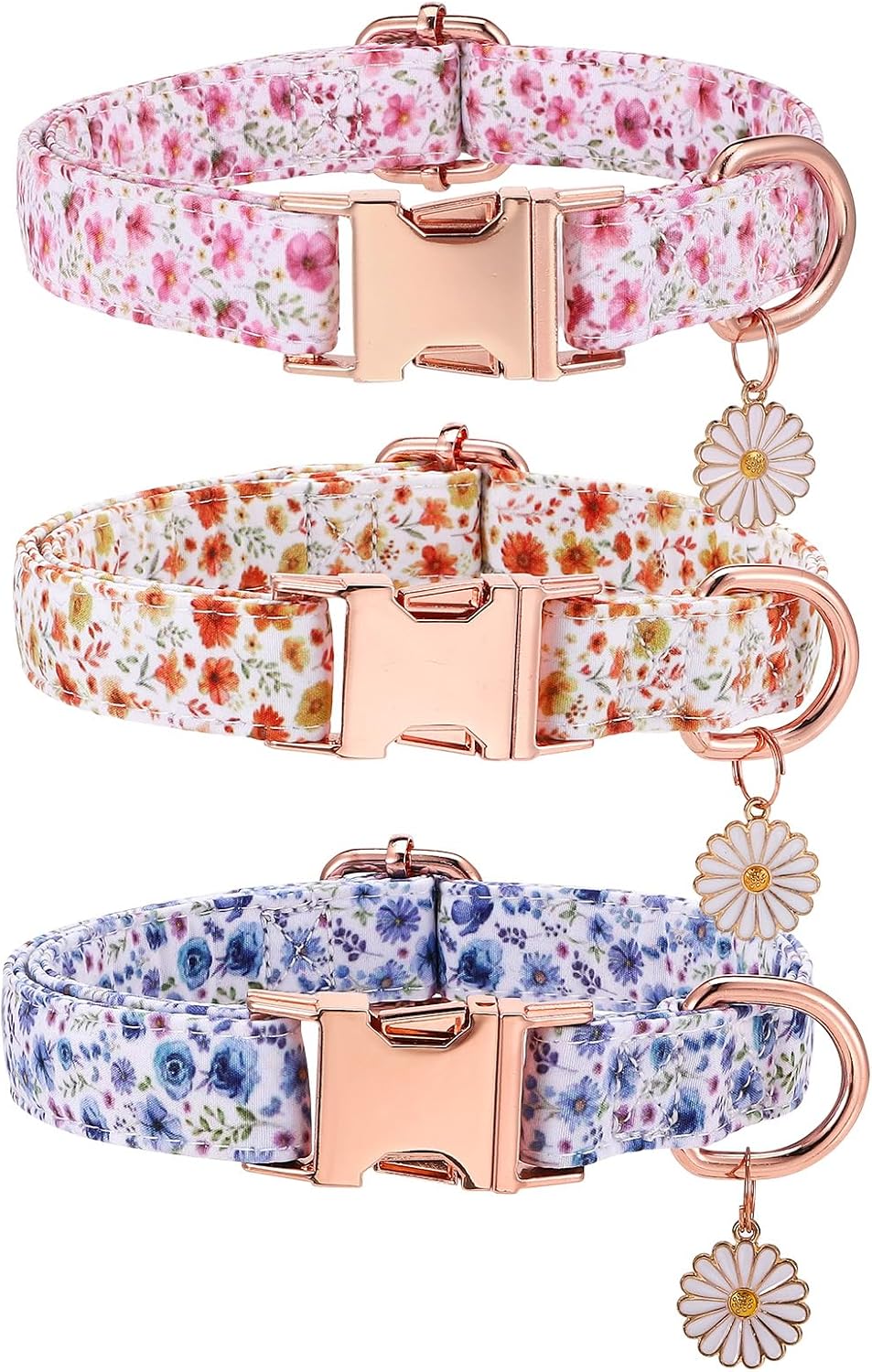 3 Pack Floral Dog Collars for Small Dogs Pink Dog Collar – Essentials for Dogs - Wildflower / M