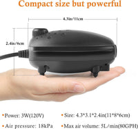 HITOP 3W 80GPH Adjustable Aquarium Air Pump - 3W-Black - image 2