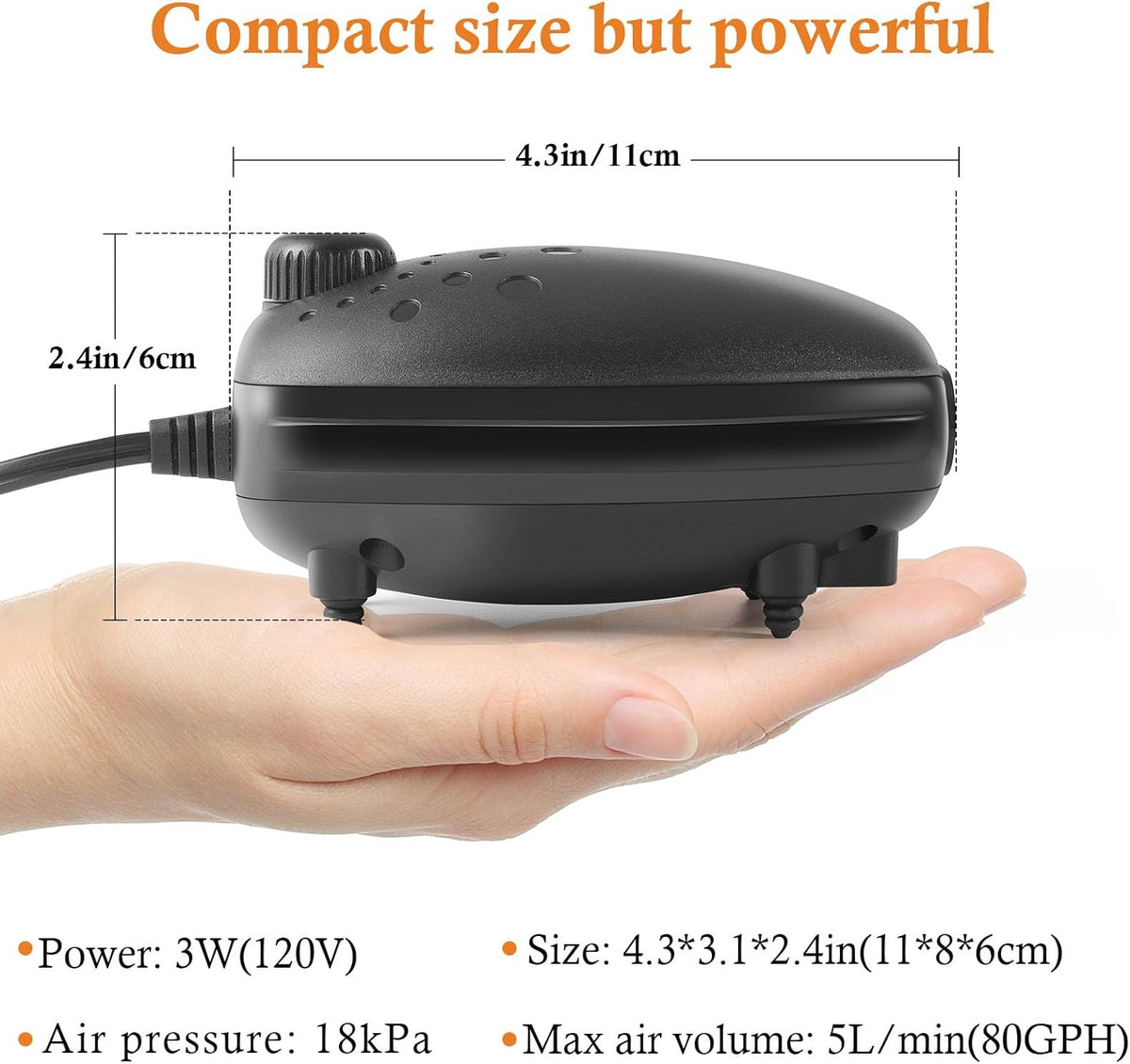 HITOP 3W 80GPH Adjustable Aquarium Air Pump - 3W-Black - image 2