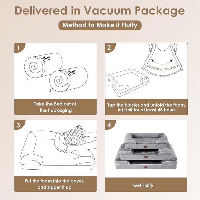 EHEYCIGA Orthopedic Dog Beds for Extra Large Dogs, Waterproof Memory Foam XXL Pet Bed with Sides, Non-Slip Bottom and Egg-Crate Foam Big Dog Couch Bed with Washable Removable Cover, Grey
