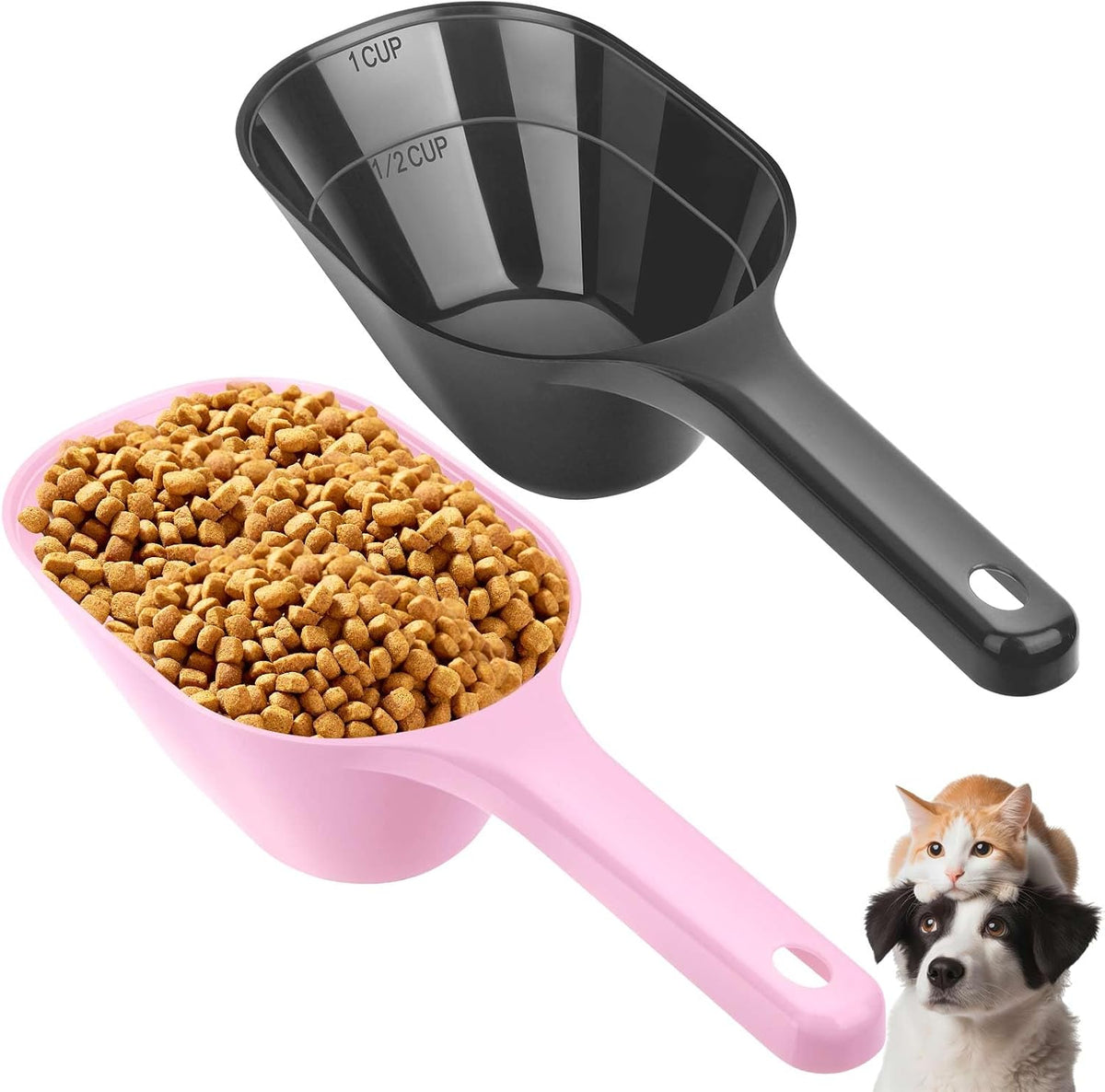2 PACK Dog Food Scoop,1 Cup Capacity Pet Food Scoop For Dog and Cat – Essentials for Dogs - Black and Pink