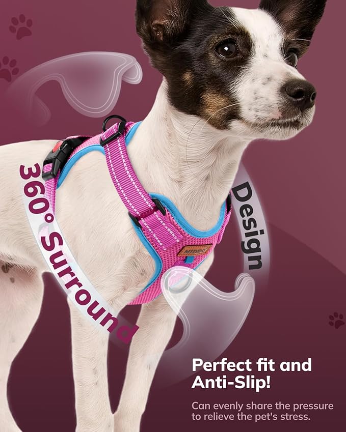 MIDOG No-Pull Dog Harness | Adjustable & Reflective Pet Harness Leash Set for Small Medium Large Dogs Walking, Training| No Choke, Front Clip, Soft Padded Vest with Easy Control Handle - Pink, M