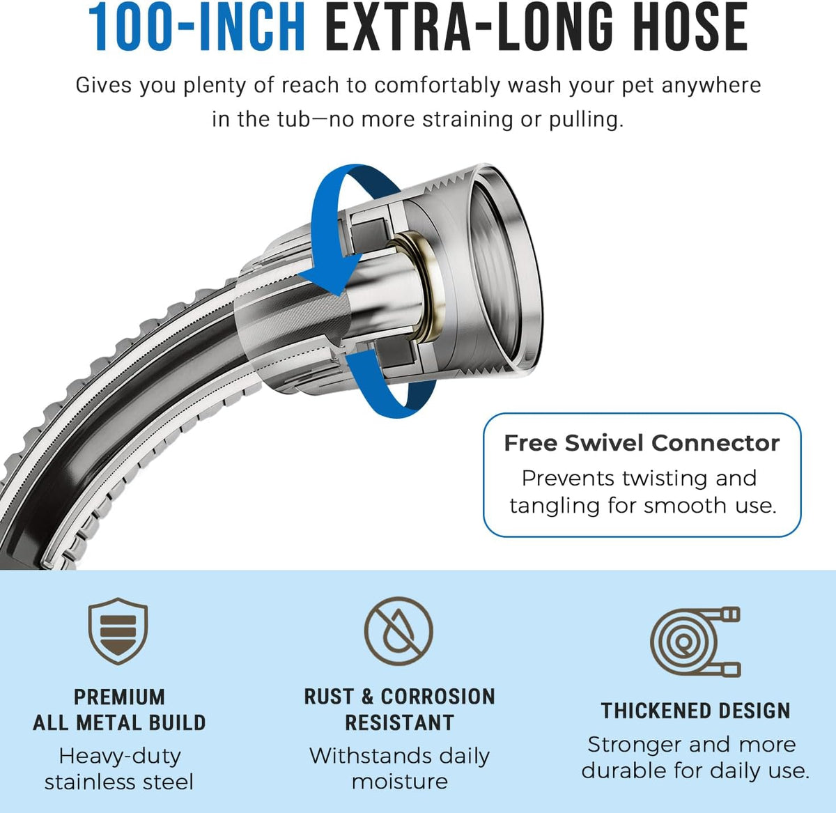 G-Promise 2 Mode Dog Shower Attachment with Extra Long Hose Adhesive - 100 Inch Hose / Brushed Nickel - image 2