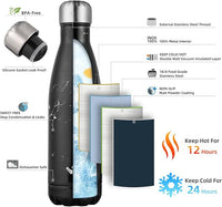 Insulated Water Bottles,17 oz Double Wall Stainless Steel Vacumm Metal Flask for Sports Travel,Marble Midnight