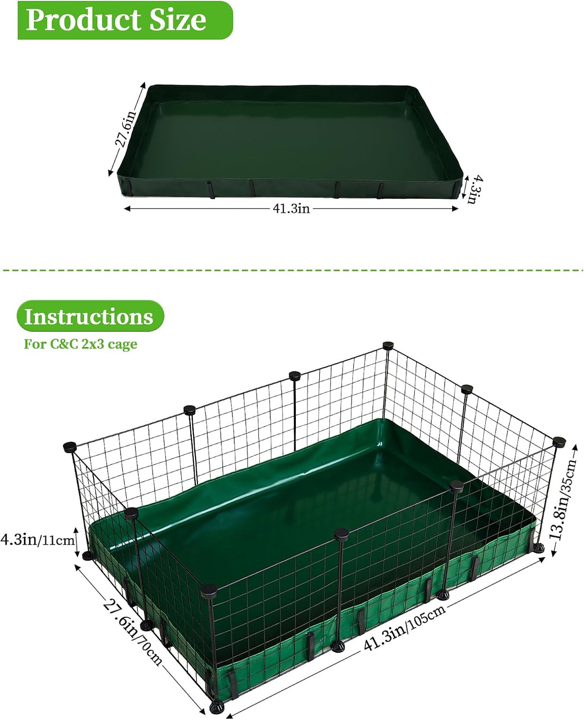 Guinea Pig Litter Box, Hay Holder, Cage Liner - 28"x42" / Green - image 2