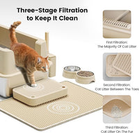 Stainless Steel Cat Litter Box - Enclosed XL Metal Kitty Litter Box with Lid for Big Cats, High Sided, Anti-Leakage, Easy Cleaning, Non-Sticky, Included Spoon & Aisle (Khaki)