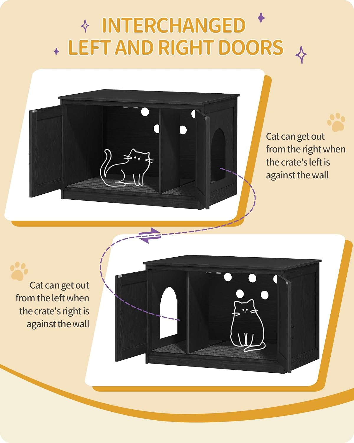 Hzuaneri Cat Litter Box Enclosure - Black / 31.5"L x 21.7"W x 21.3"H - image 4