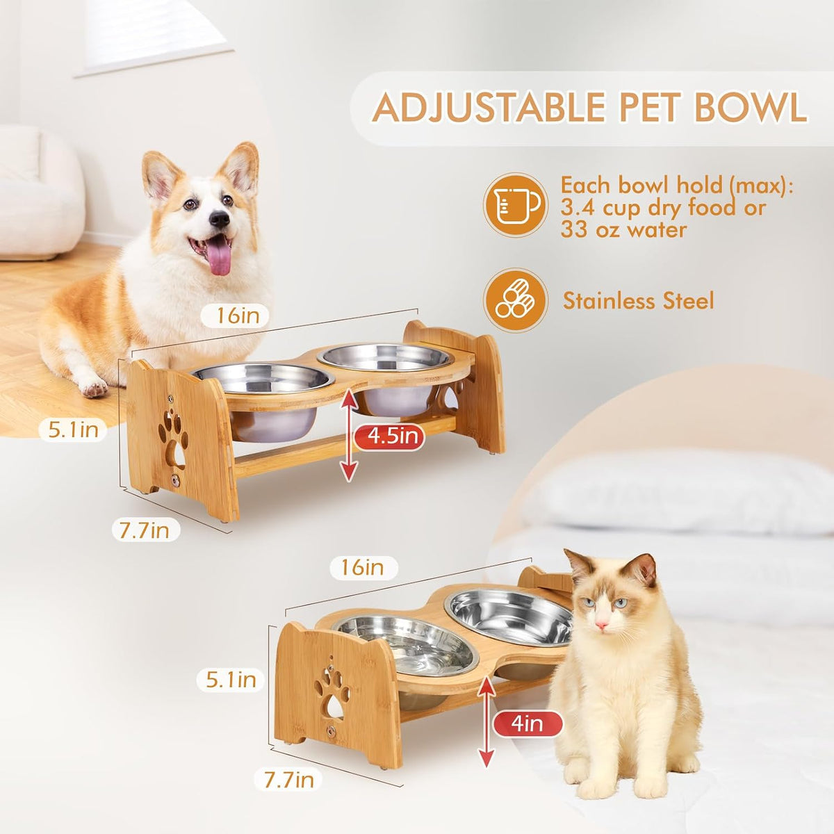 X-ZONE PET Elevated Dog Bowls for Cats and Dogs - S- Height 4" up to 4.5" - image 2