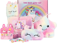FIIOEOY unicorn gift box with glow in the dark blanket, light-up star pillow and plush crossbody bag