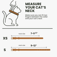 BRONZEDOG Leather Cat Collar with Removable Bells Non Breakaway Kitten QR Tag for Girl Boy (7" - 9" for Cats, Light Brown & Silver)