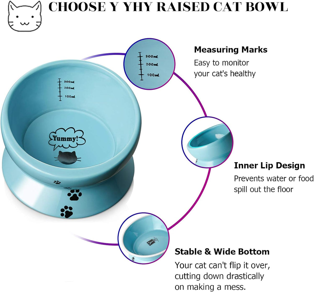 Y YHY Cat Bowl Anti Vomiting, Raised Food Bowls - 15oz / Lake Blue - image 4