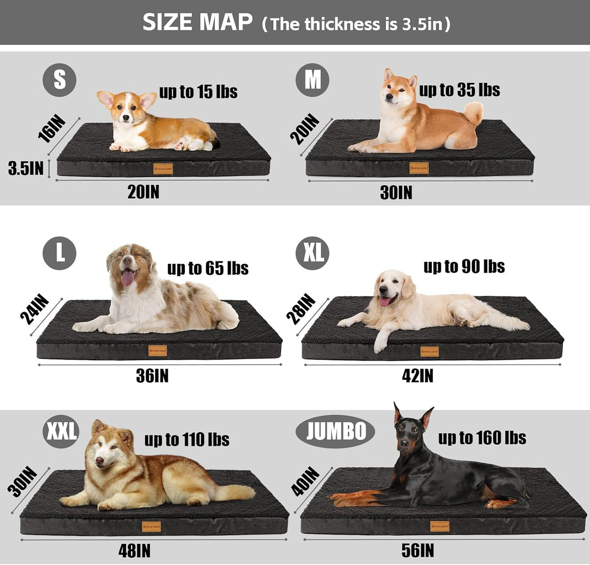 Patas Lague Orthopedic Large Dog Bed Washable Pet Sofa Mat 36''X24'' - 42"L x 28"W x 3.5"Th / Black - image 4