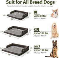 Waterproof Orthopedic Dog Beds Large, Egg-Crate Foam Dog Couch, Comfy Bolster Pet Bed with Removable Washable Cover, Nonskid Bottom (Large, Dark Green)