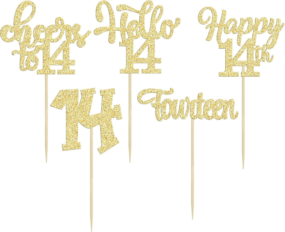 30pcs 16th Birthday Cupcake Toppers - 14th / Gold - image 3