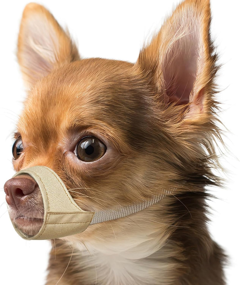 Fabric Dog Muzzle for Short Snout Small Dogs Chihuahuas Anti-Bite – Essentials for Dogs - Khaki / S+ [Snout Cir: 7.75-8.25"]