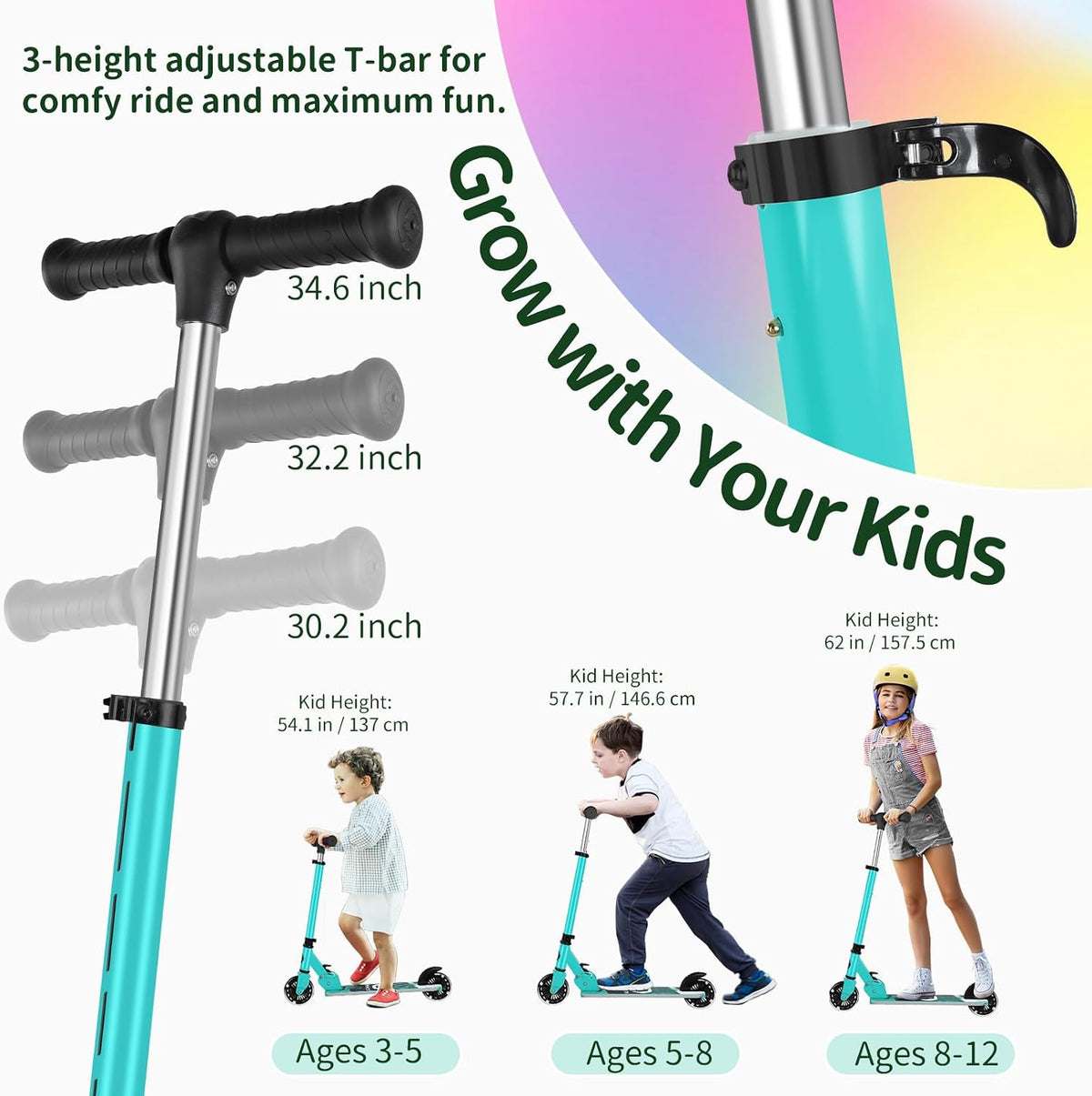 BELEEV V2 Scooters for kids Light-Up Wheels & Stem & Deck - Aqua - image 4