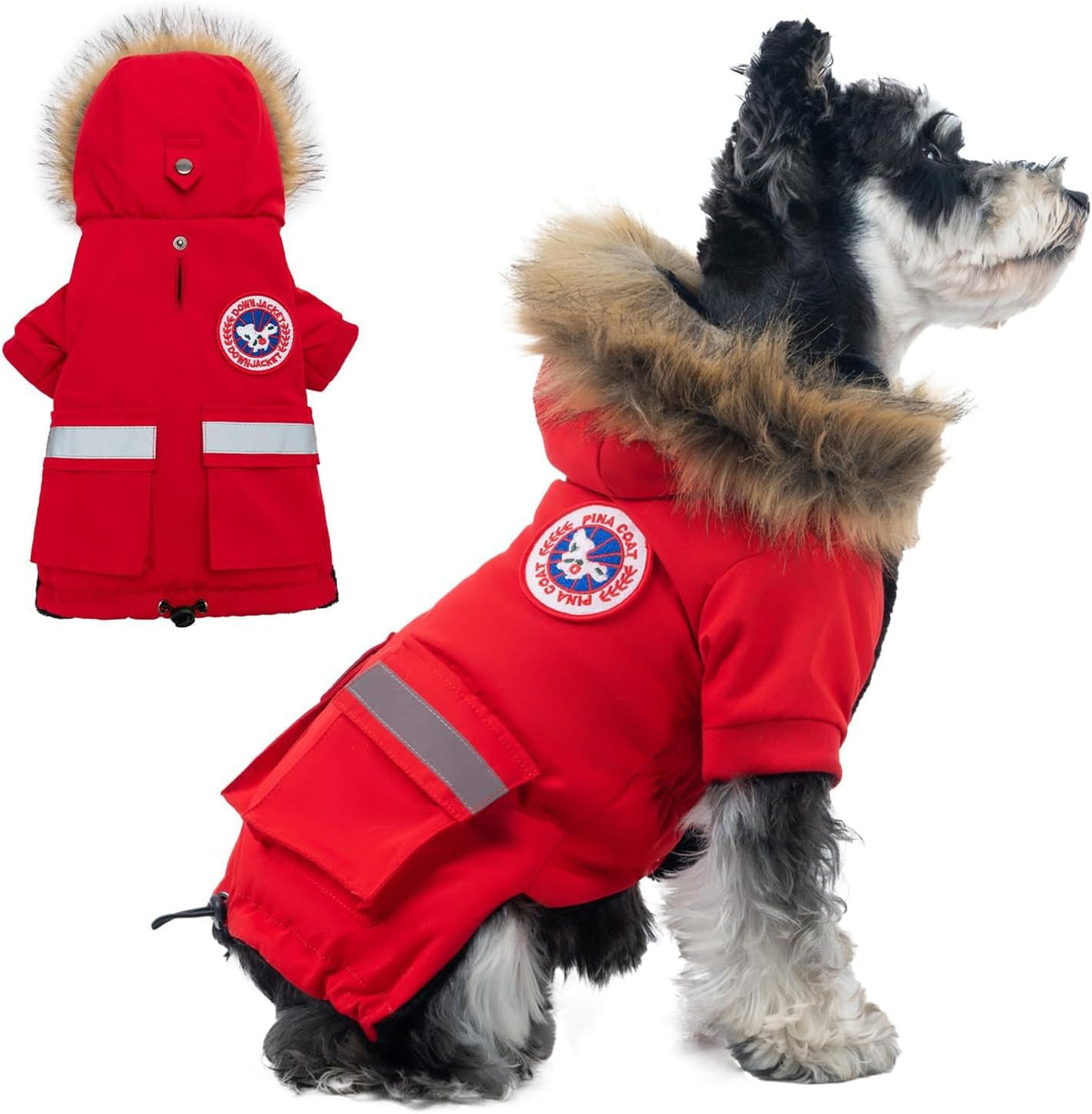 Small Dog Coats, Waterproof - M(Chest 19.6") / Red
