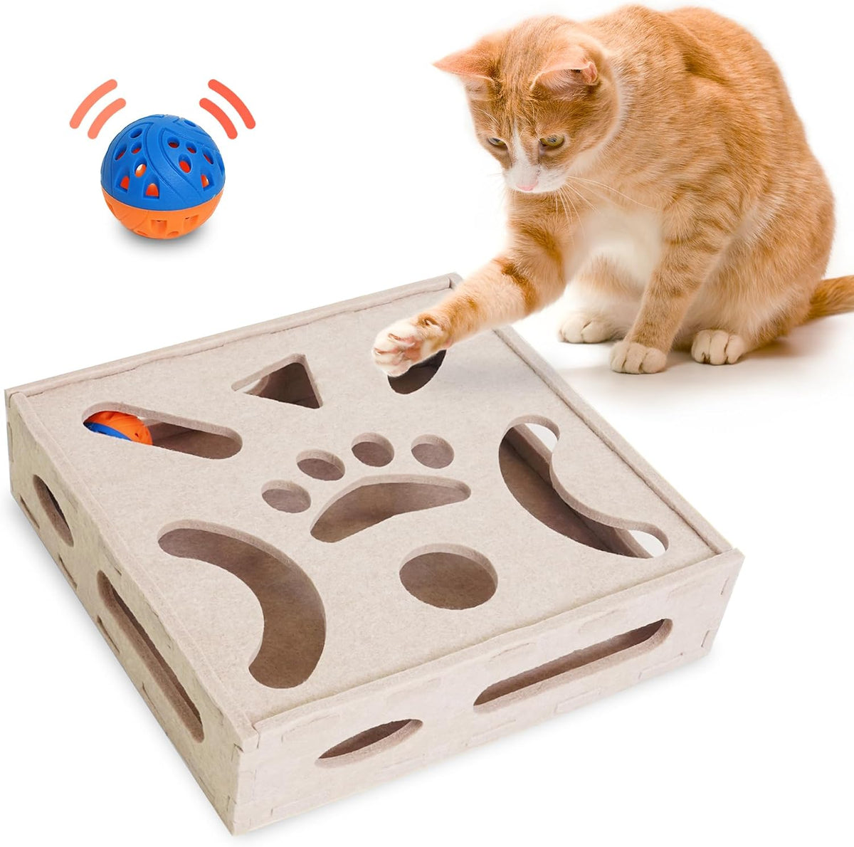 PETKARAY Cat Tunnel, Original Cat Hideaway Cave for Indoor Cats - Cat Puzzle Toy Box / Beige