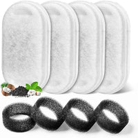 Cat Water Fountain Filter, Filters Replacement for 108Oz/3.2L&67Oz/2L&135Oz/4L Stainless Steel Pet Water Drinking Fountain, Dog Indoor Water Dispenser Fountain Carbon Filter (4 Filters & 4 Sponges)