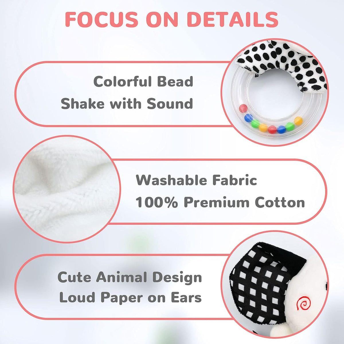 XIXILAND Baby Rattles 0-6 Months Newborn Toys Infant Toys 0-3 Months - Black&white-1 - image 4