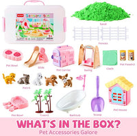 21 PCS Pet Sensory Bin, Dog & Cat Sandbox with Sand & Box, Play Sand Art Toys Kit, Pet Care Play Set, Beach Toys for Kids Ages 4-8, Birthday Gift Girls Boys 3 4 5 6 7 Years Old