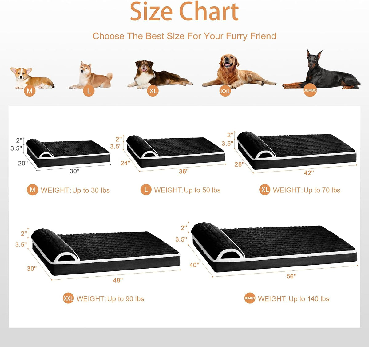 Orthopedic Large Dog Bed Pillow Pet Sofa Bed 36''X24'' Grey – Essentials for Dogs - Black / 30"L x 20"W x 3.5"Th - image 4