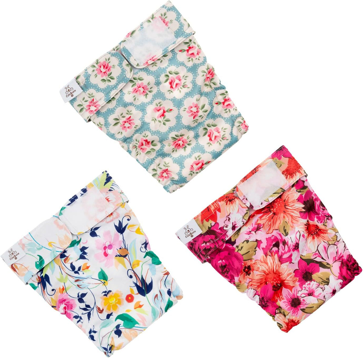 CuteBone Washable Dog Diapers Female No Tail Hole 3 Pack Reusable - For docked-tail, floral / XS - image 2