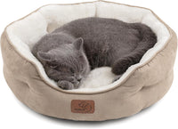 Bedsure Small Dog Bed Washable, Round Cat Beds for Indoor Cats - 20"L x 19"W x 6"Th / Camel