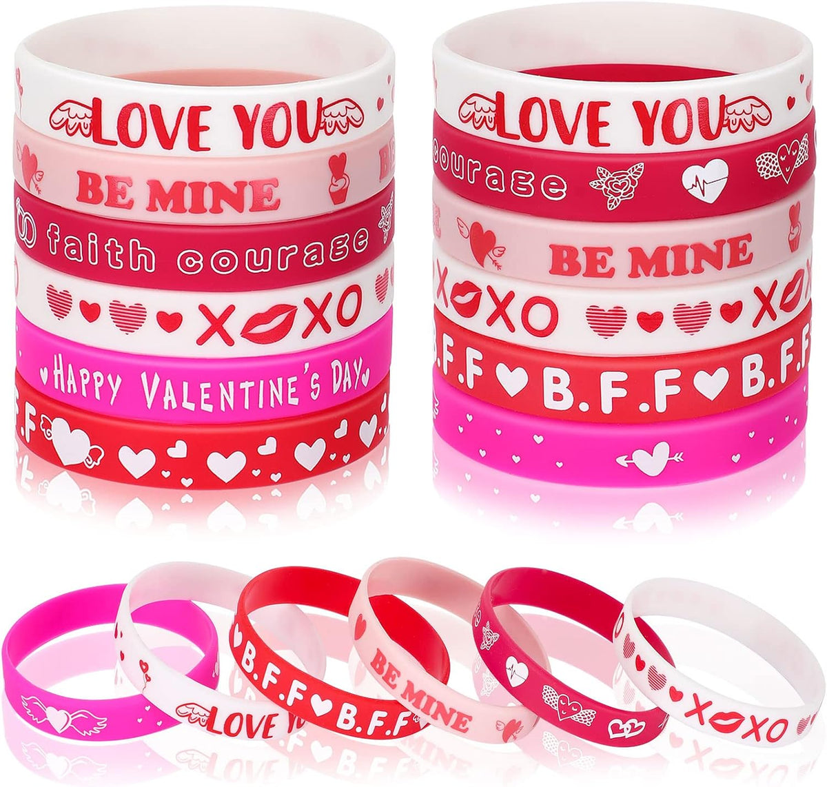 JUNEBRUSHS 24pcs Halloween Silicone Bracelets - Valentine Style
