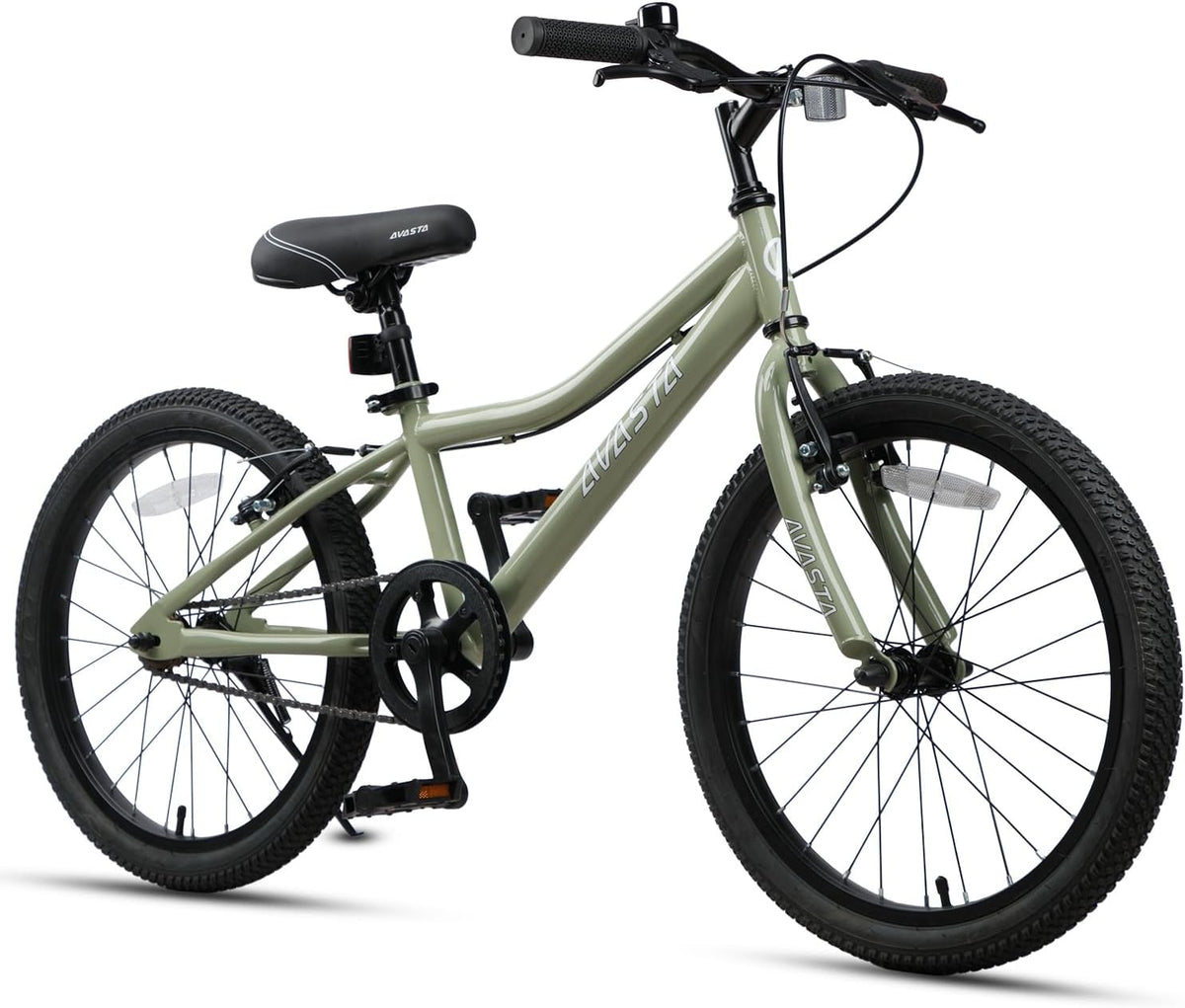 AVASTA Bilbo 18 20 24 Inch Kids Bike for Boys Girls Youth 5-14 Years - Army Green / 20 Inch with Kickstand
