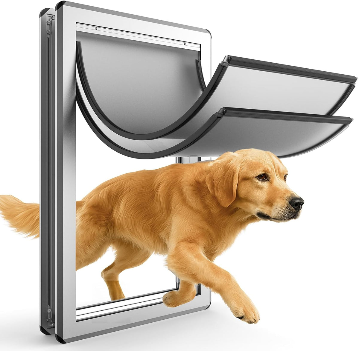 [Parab House] Full Seal-Flaps XL Dog Door for Doors - Silvery White / X-Large