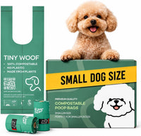 Small Dog Poop Bags, Compostable Plant-Based Waste Bags with Tie Handles, 24 Rolls, Leak-Proof