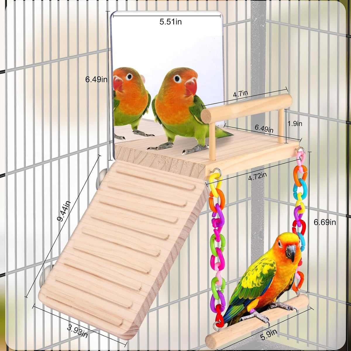KyoukiBird Perch Platform Bird Toys with Bird Mirror Climbing Ladder - image 2
