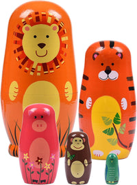 Russian Nesting Dolls, Bear Wooden Stacking Set - Round Lion