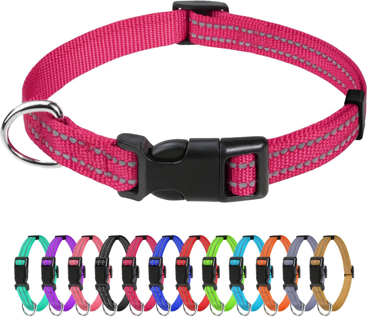 Small Dog Collar, Reflective Puppy Collar, 3/8" Width - Hot Pink / XS: 3/8"x(8-12")