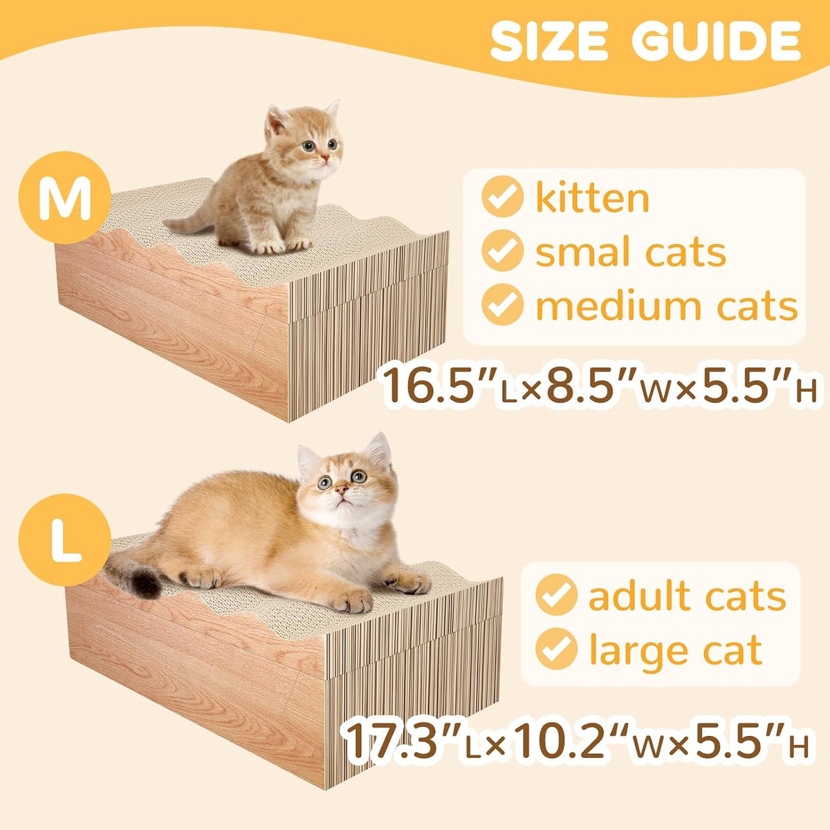 Cat Scratch Pad, 3 Packs Corrugated Cardboards Cat Scratcher Pads for Indoor Cats, Durable - wood(M) - image 2