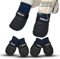 Double Dipped Thick Textured Waterproof Cotton Dog Socks | PawFlex Comfy Pawz Soft Indoor/Outdoor Pet Booties | Non-Slip Silicone Grip at Inner Wrist for No Twisting or Sliding Off| Adjustable Strap